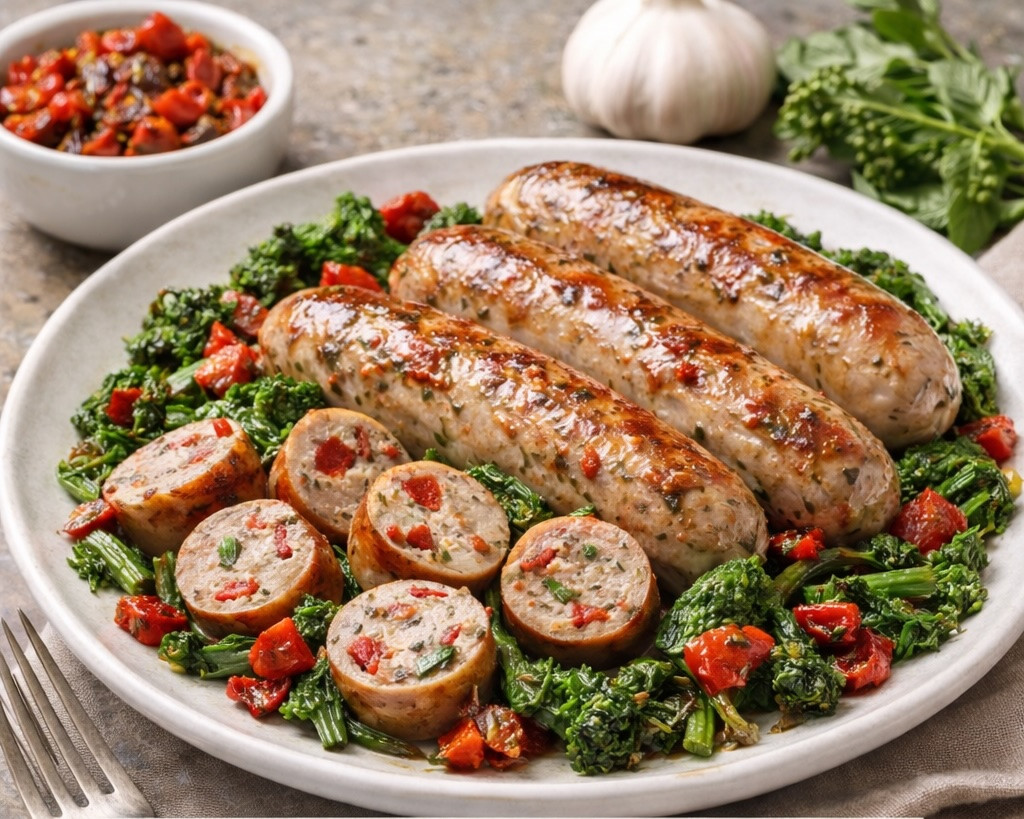 Regenerative Certified, Local Pork Sausage w/Garlic, Roasted Red Pepper & Rabe