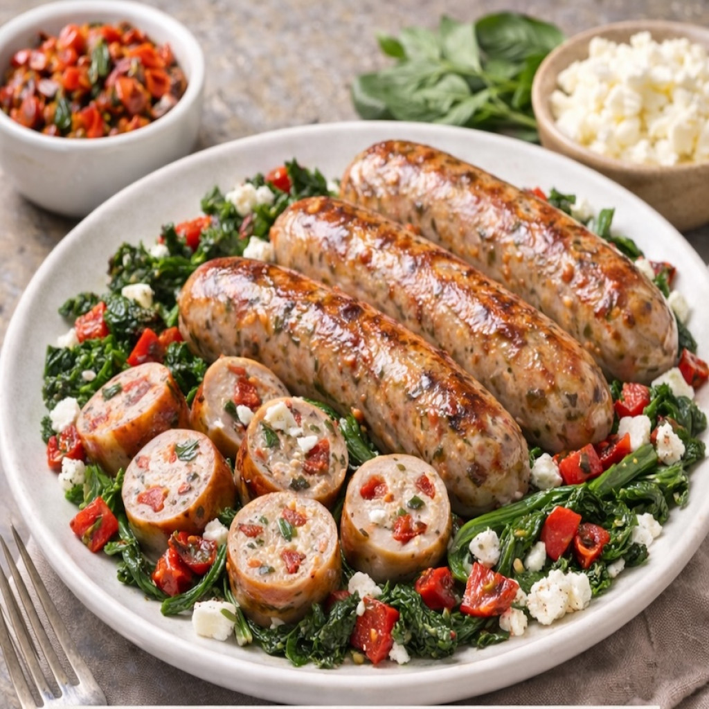 Regenerative Certified, Local Pork Sausage w/Spinach, Roasted Red Pepper & Feta